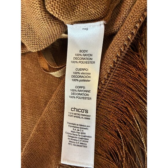 Chico's Sweater Womens Size M Brown V Neck Knit Fringe Hem - Picture 6 of 6